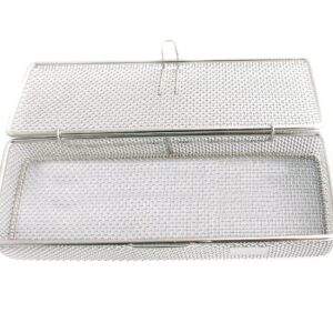 OdontoMed2011 Instrument Tray and Mesh Perforated Baskets Sterilization Tray 9" X 3" X 1" with Lid Stainless Steel, OD2011-DN-312