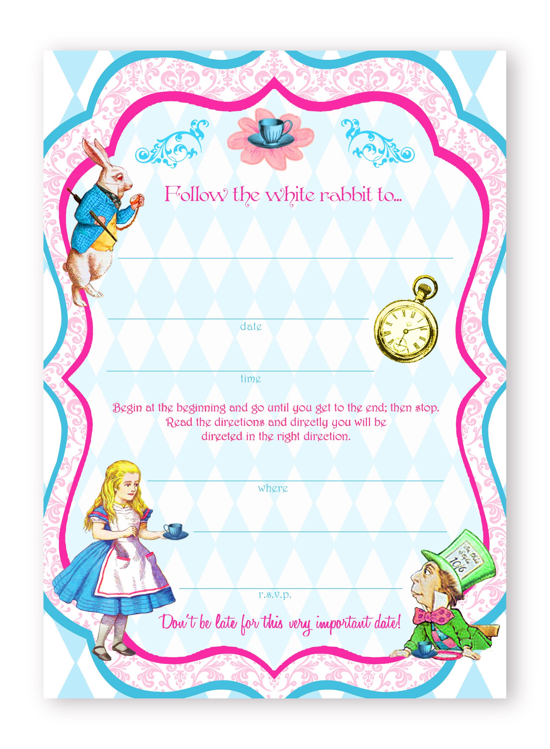 POP parties Alice In Wonderland Classic LARGE Invitations - 10 Invitations + 10 Envelopes