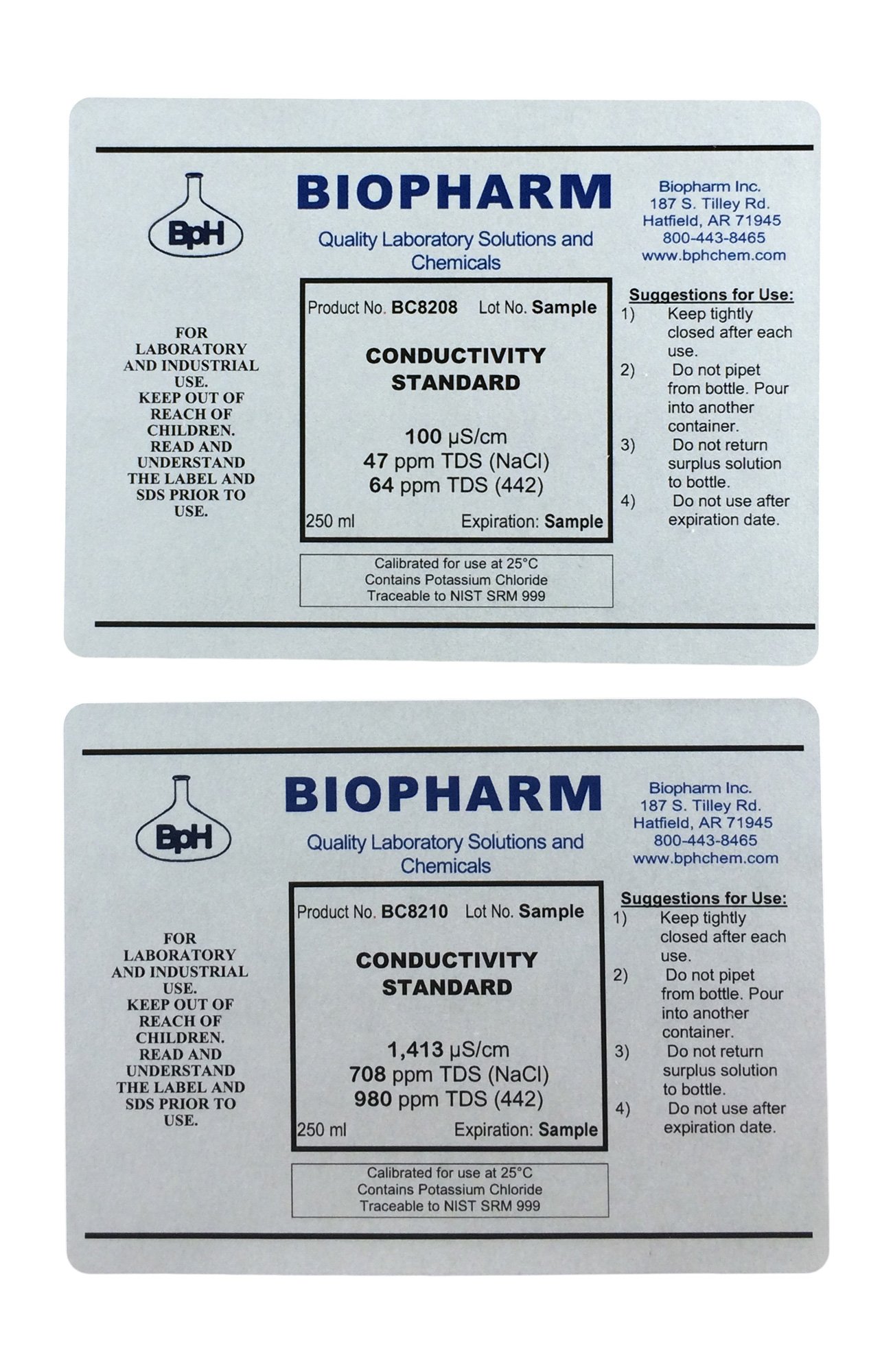 Conductivity Standard 2-Pack — 250 mL (8.4 fl oz) Each: 100 μS and 1413 μS — NIST Traceable — for 2-Point Calibration