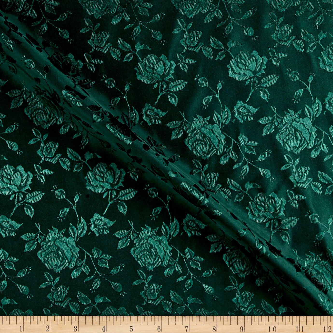 Rose Satin Charmeuse Jaquard Hunter, Fabric by the Yard