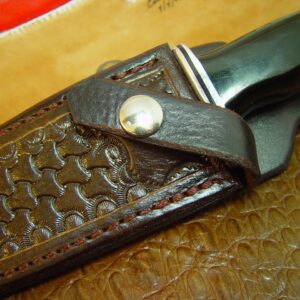 Buck 119 Custom Left Hand Knife Sheath, Genuine Buffalo Hide Leather Knife Holder, Dark Brown