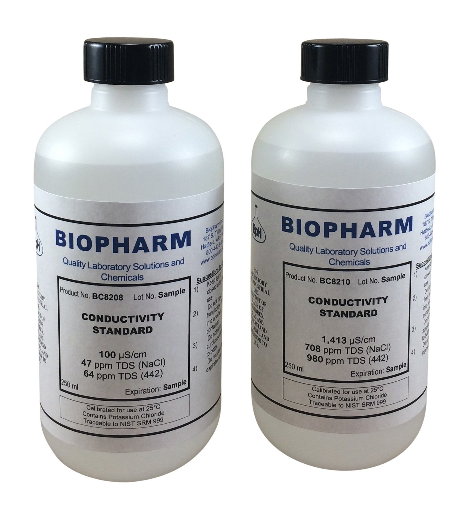 Conductivity Standard 2-Pack — 250 mL (8.4 fl oz) Each: 100 μS and 1413 μS — NIST Traceable — for 2-Point Calibration