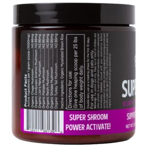 Super Snouts Super Shrooms Mushroom Immune Support Supplement for Dogs and Cats, 2.64 oz - Made in USA Organic Non-GMO, Immune Health for Strong Immunity, 7 Mushroom Blend Powder