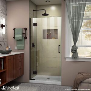 dreamline unidoor-x 31 in. w x 72 in. h frameless hinged shower door in oil rubbed bronze, d12572-06