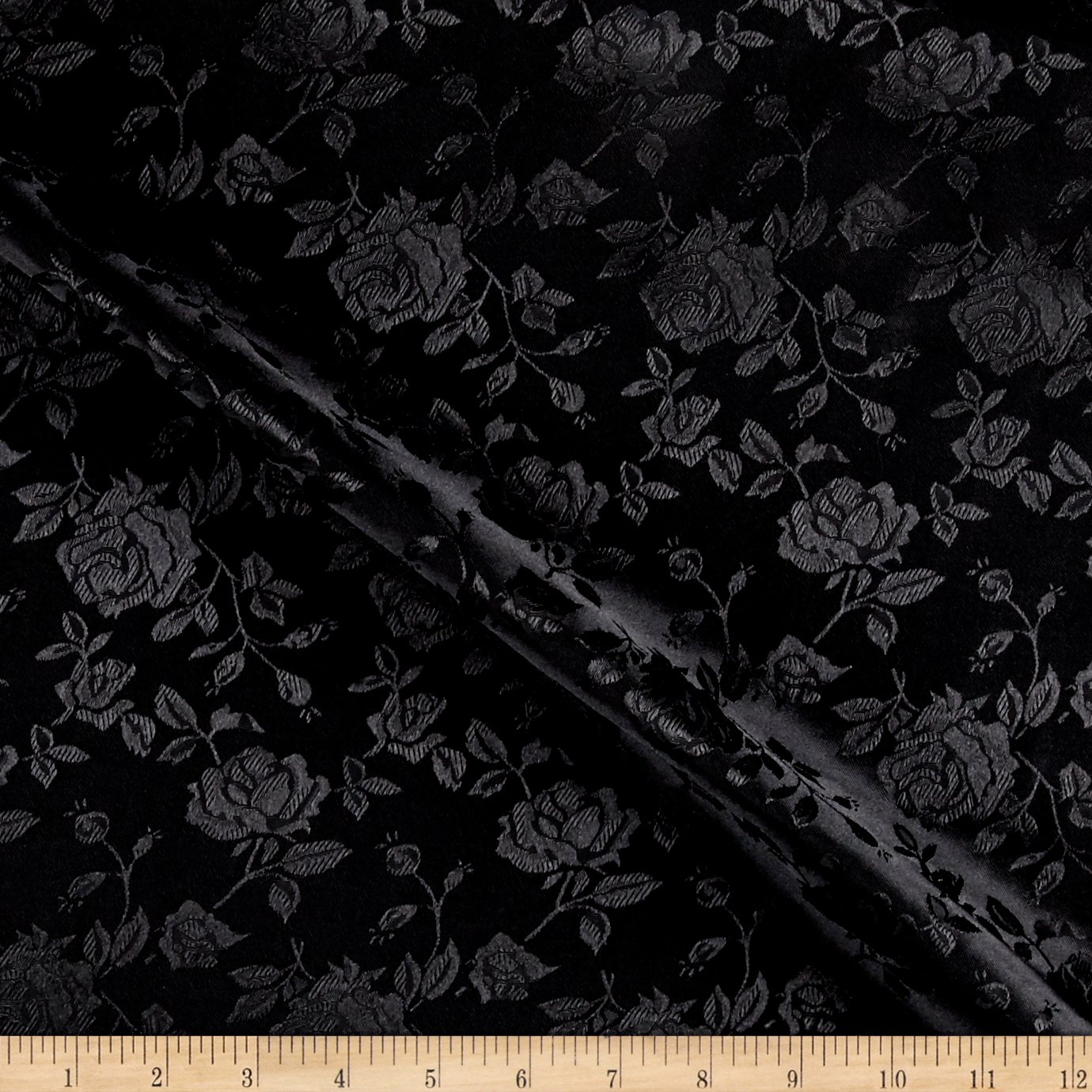 Rose Satin Jacquard Black, Fabric by the Yard