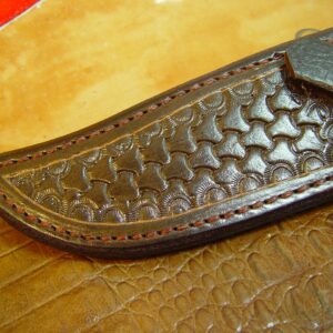 Buck 119 Custom Left Hand Knife Sheath, Genuine Buffalo Hide Leather Knife Holder, Dark Brown