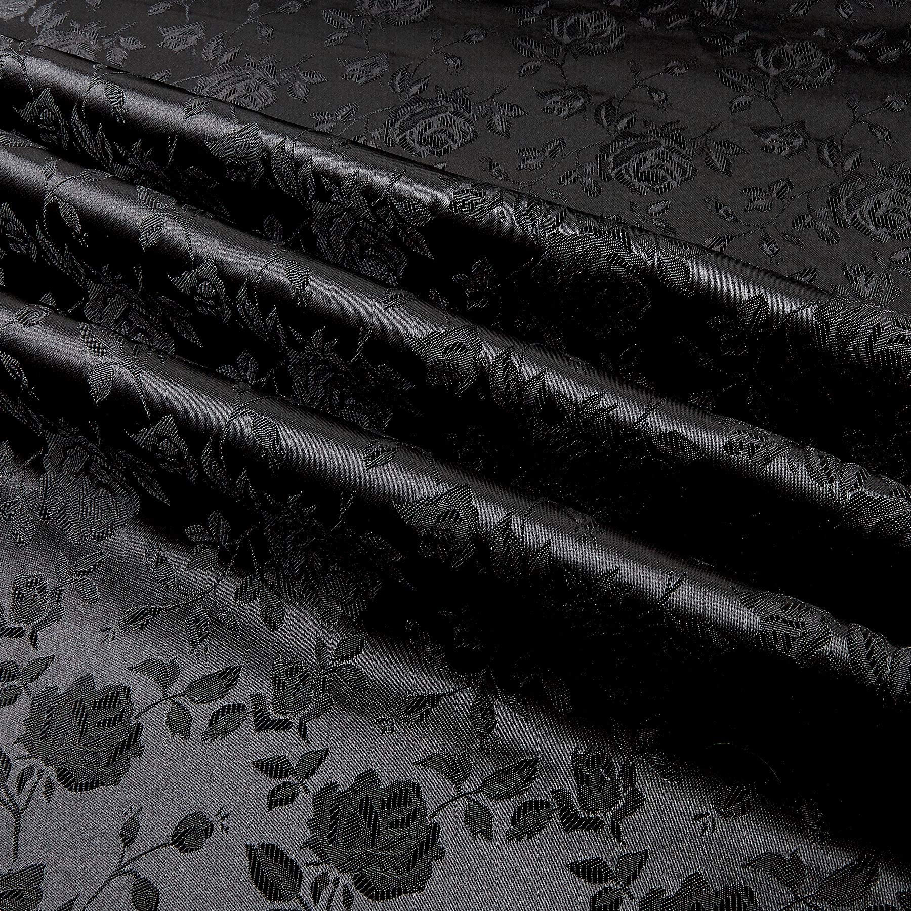 Rose Satin Jacquard Black, Fabric by the Yard