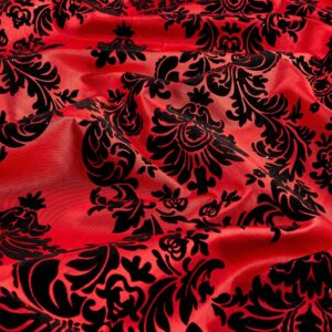 Flocked Damask Taffetta Red/Black, Fabric by the Yard