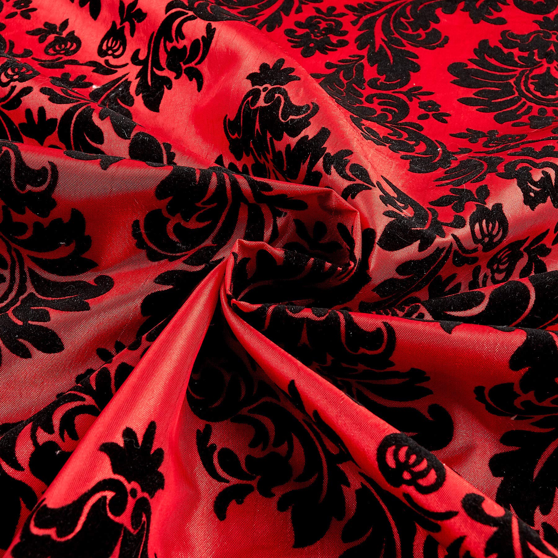 Flocked Damask Taffetta Red/Black, Fabric by the Yard