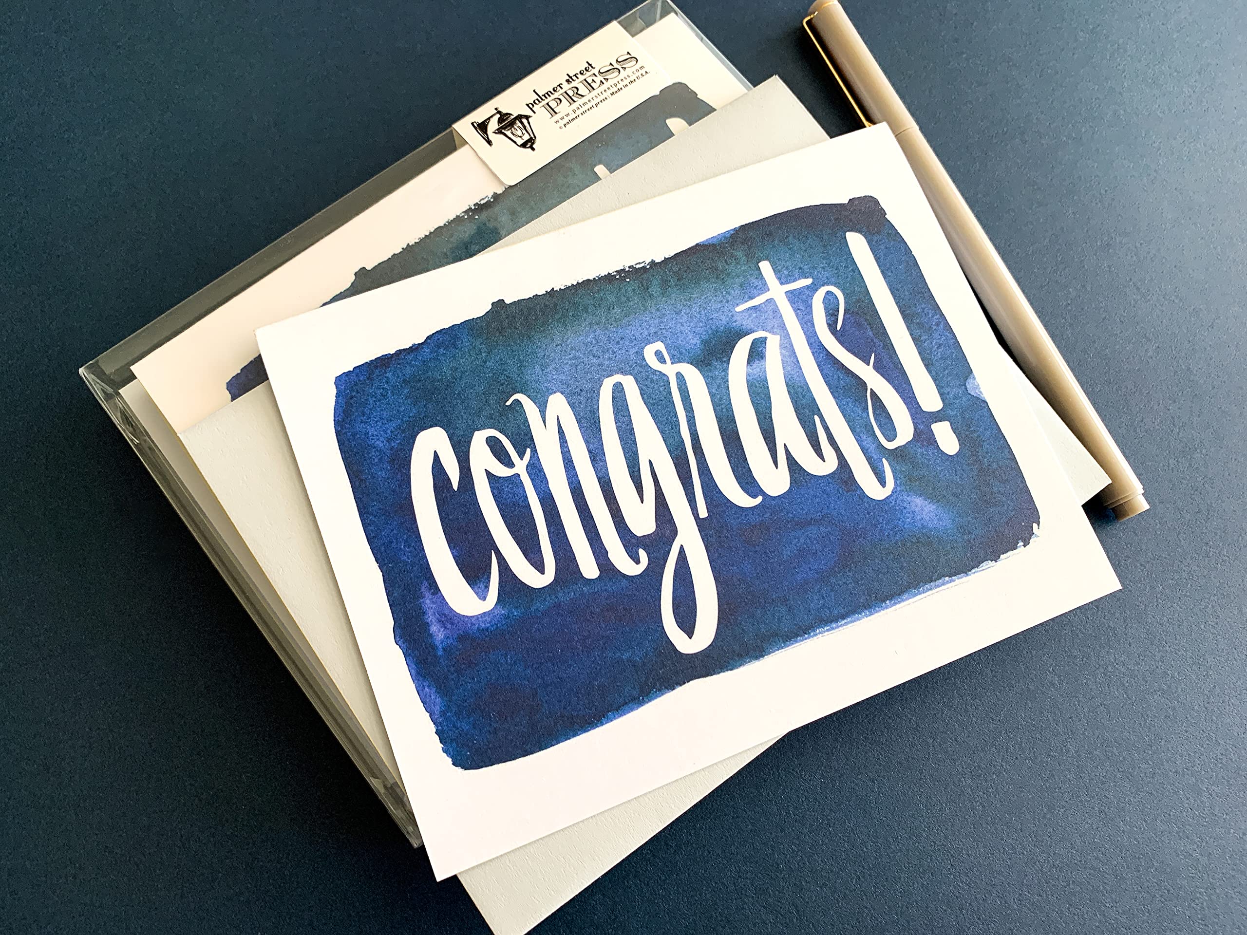 Palmer Street Press Congrats! Inky Navy Congratulations Cards - Set of 8 Congratulations Greeting Cards And 8 Envelopes - Congratulations Graduation Card - Designed, Printed and Packaged in the USA