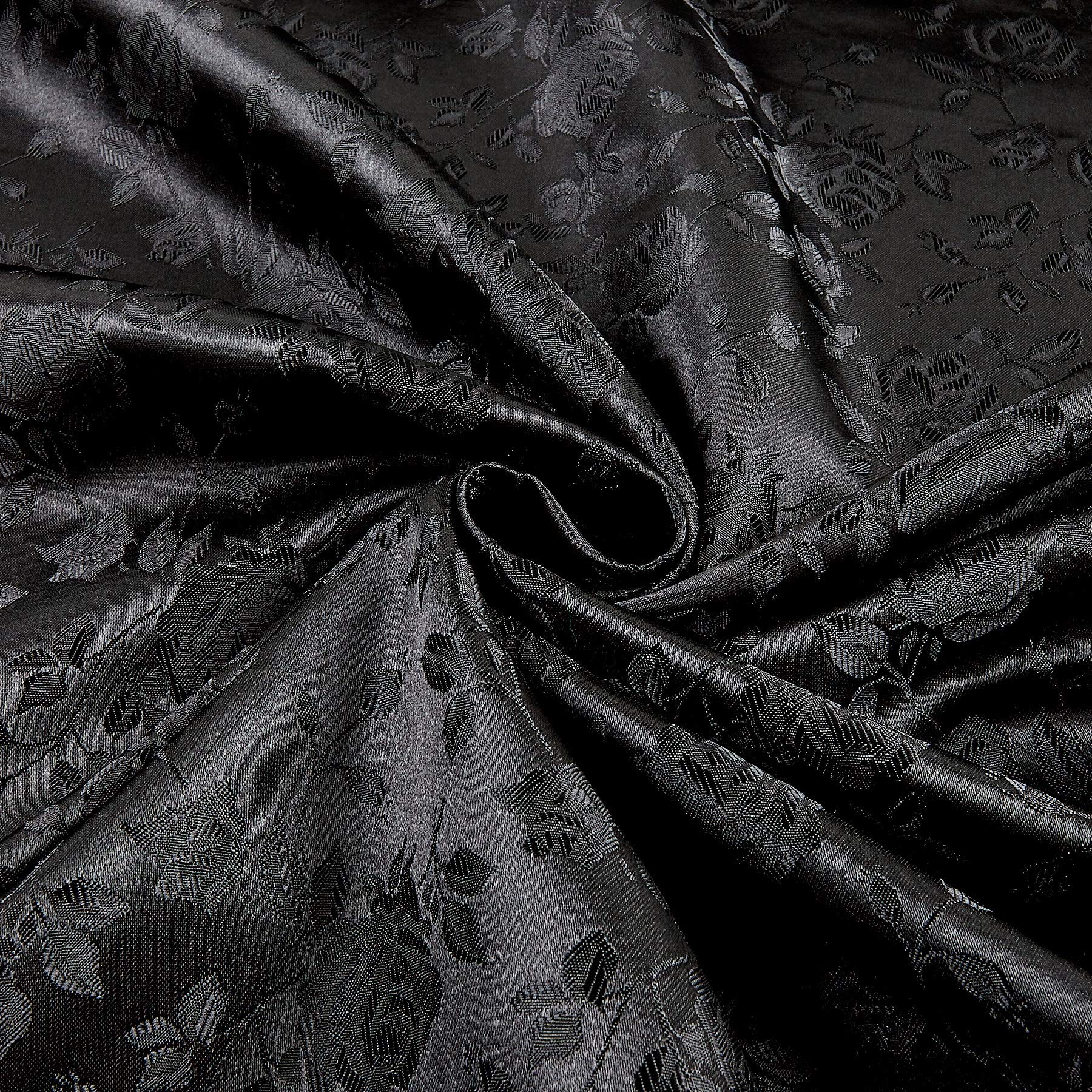 Rose Satin Jacquard Black, Fabric by the Yard