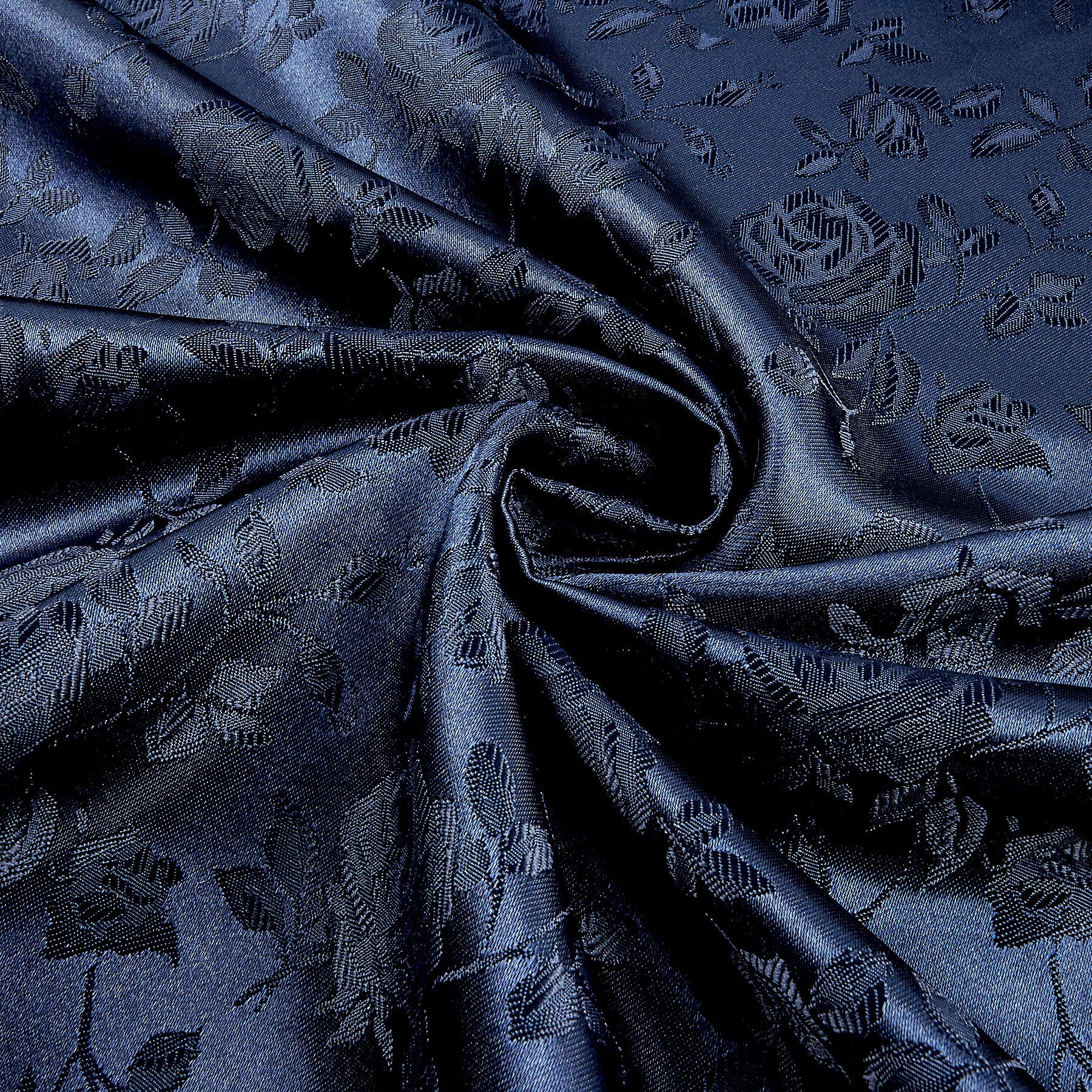 Rose Satin Jaquard Navy, Fabric by the Yard