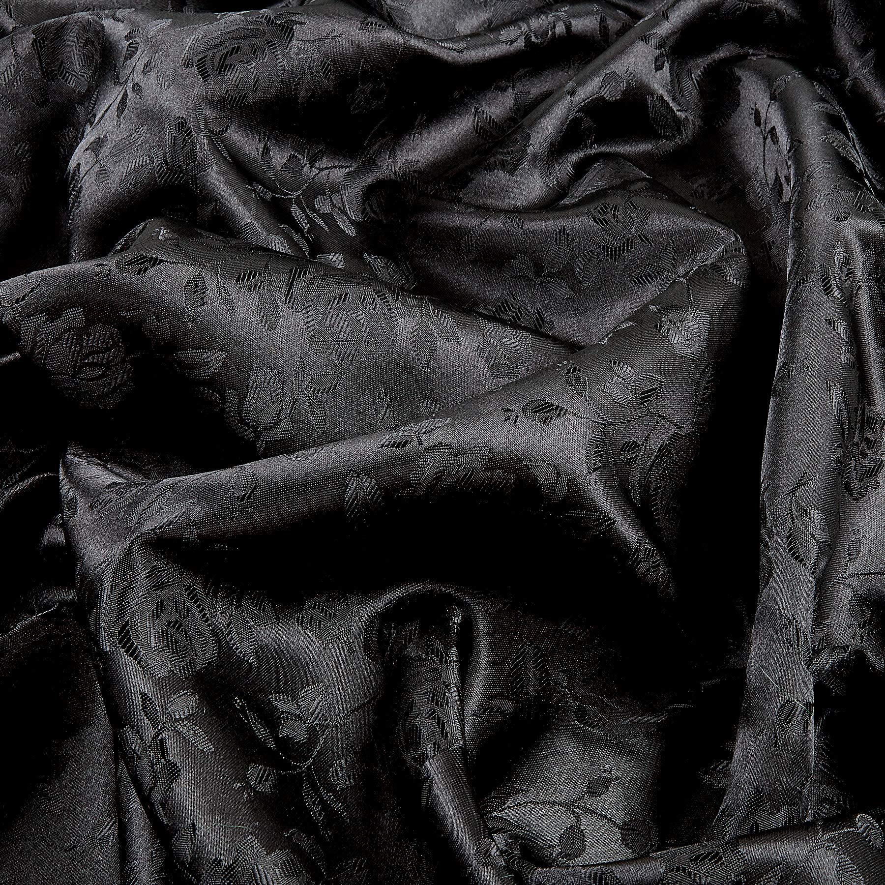 Rose Satin Jacquard Black, Fabric by the Yard