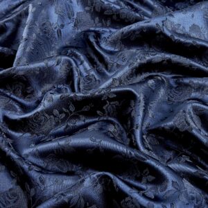 Rose Satin Jaquard Navy, Fabric by the Yard