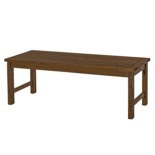 Walker Edison Rendezvous Modern Solid Acacia Wood Slatted Patio Bench, 53 Inch, Dark Brown