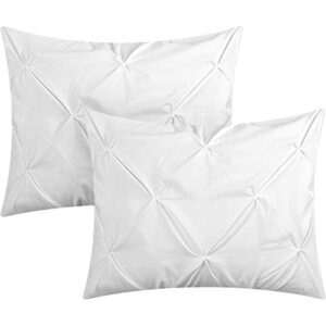 Chic Home Daya Cover Set Ruffled Pinch Pleat Design Embellished Zipper Closure Bedding, King Duvet, White