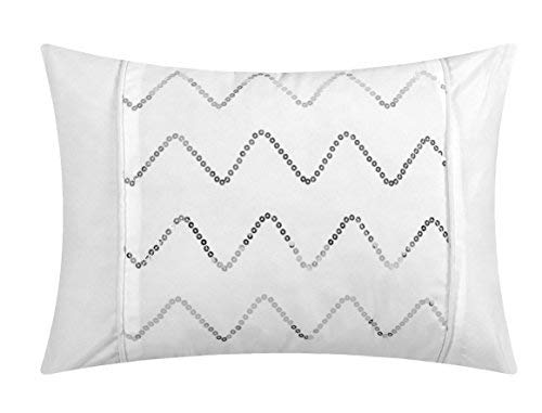 Chic Home Daya Cover Set Ruffled Pinch Pleat Design Embellished Zipper Closure Bedding, King Duvet, White