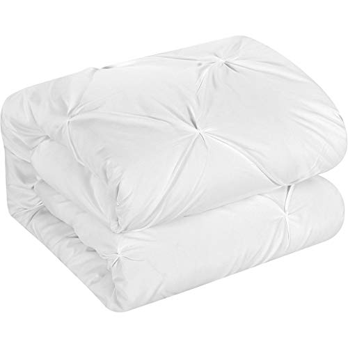 Chic Home Daya Cover Set Ruffled Pinch Pleat Design Embellished Zipper Closure Bedding, King Duvet, White