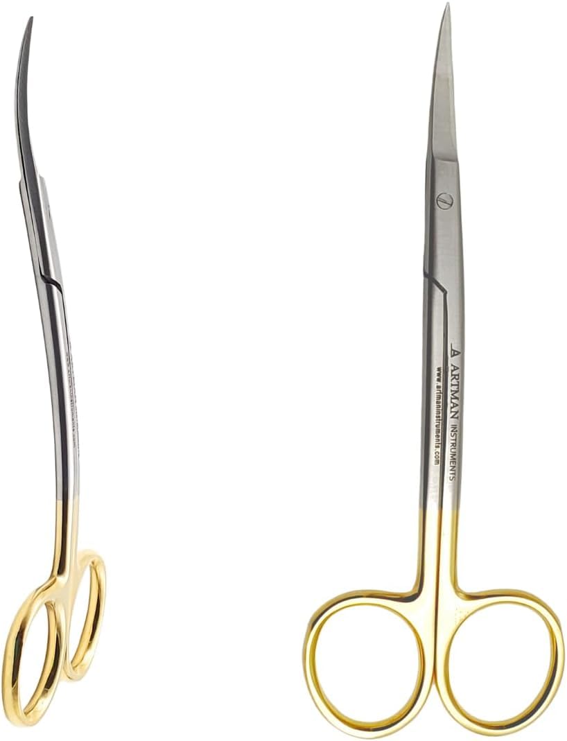 Double curved tungsten carbide inserts Gold Plated handle Scissors 4.5 inch LaGrange | Dental ENT EYE DERMA Embroidery Scissors Applique Scissors for Machine Embroidery & Fabric Stitches (5.5 Inches)