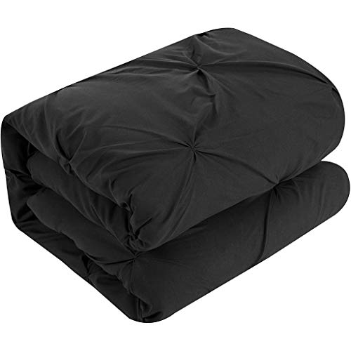 Chic Home 4 Piece Daya Pinch, Ruffled and Pleated Complete Queen Duvet Cover Set Black Shams and Decorative Pillows Included