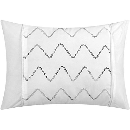 Chic Home Daya Cover Set Ruffled Pinch Pleat Design Embellished Zipper Closure Bedding, King Duvet, White