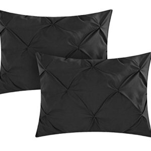 Chic Home 4 Piece Daya Pinch, Ruffled and Pleated Complete Queen Duvet Cover Set Black Shams and Decorative Pillows Included