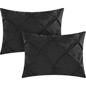 Chic Home 4 Piece Daya Pinch, Ruffled and Pleated Complete Queen Duvet Cover Set Black Shams and Decorative Pillows Included