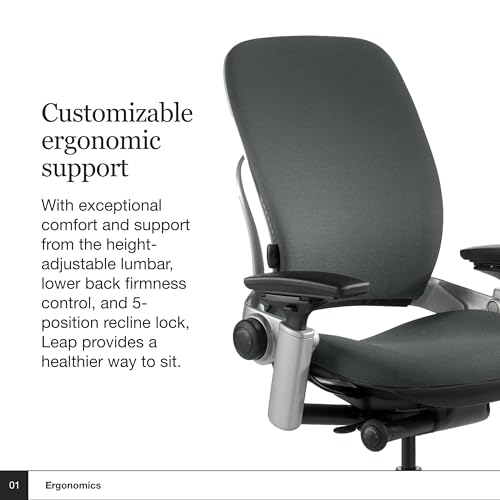 Steelcase Leap Office Chair - Ergonomic Work Chair with Wheels for Carpet Flooring - Work Chair Supports Unique Body Shape - with Natural Glide System & Liveback Technology - Graphite Gray Fabric