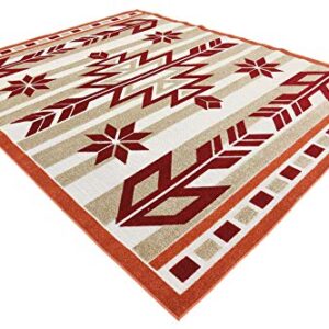 Unique Loom Outdoor Modern Collection Area Rug - Albuquerque (8' x 10' Rectangle, Burgundy/ Beige)