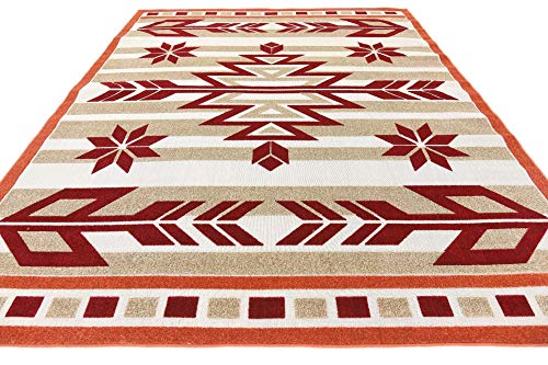 Unique Loom Outdoor Modern Collection Area Rug - Albuquerque (8' x 10' Rectangle, Burgundy/ Beige)