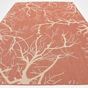 Unique Loom Outdoor Botanical Collection Area Rug - Branch (7' 1" x 10' Rectangle, Terracotta/ Beige)