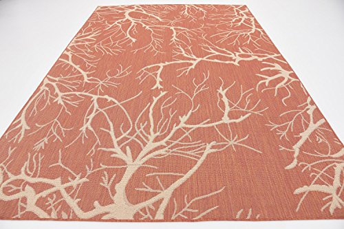 Unique Loom Outdoor Botanical Collection Area Rug - Branch (7' 1" x 10' Rectangle, Terracotta/ Beige)