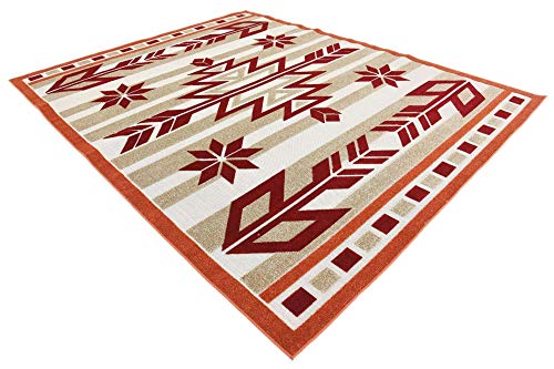 Unique Loom Outdoor Modern Collection Area Rug - Albuquerque (8' x 10' Rectangle, Burgundy/ Beige)