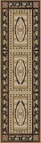 Western Horse Beige 2x8 Area Rug, 2'3x7'7