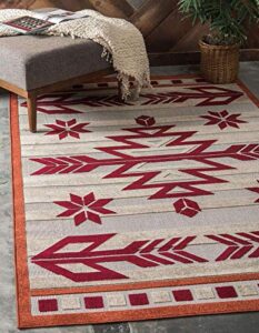 unique loom outdoor modern collection area rug - albuquerque (8' x 10' rectangle, burgundy/ beige)