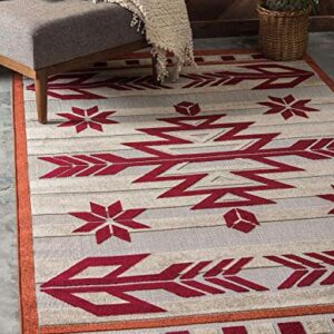 Unique Loom Outdoor Modern Collection Area Rug - Albuquerque (8' x 10' Rectangle, Burgundy/ Beige)