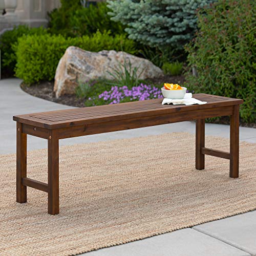 Walker Edison Rendezvous Modern Solid Acacia Wood Slatted Patio Bench, 53 Inch, Dark Brown