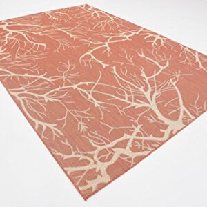 Unique Loom Outdoor Botanical Collection Area Rug - Branch (7' 1" x 10' Rectangle, Terracotta/ Beige)