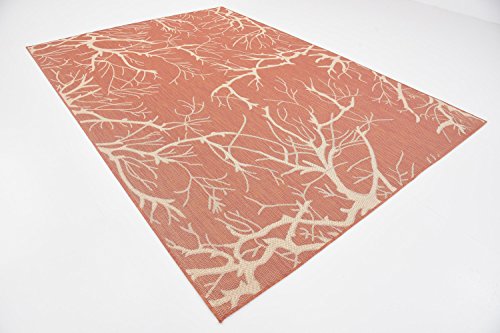 Unique Loom Outdoor Botanical Collection Area Rug - Branch (7' 1" x 10' Rectangle, Terracotta/ Beige)