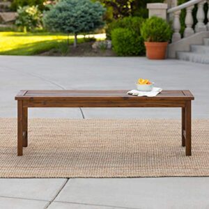 Walker Edison Rendezvous Modern Solid Acacia Wood Slatted Patio Bench, 53 Inch, Dark Brown