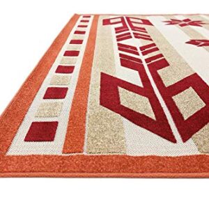 Unique Loom Outdoor Modern Collection Area Rug - Albuquerque (8' x 10' Rectangle, Burgundy/ Beige)