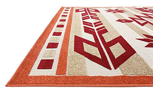 Unique Loom Outdoor Modern Collection Area Rug - Albuquerque (8' x 10' Rectangle, Burgundy/ Beige)