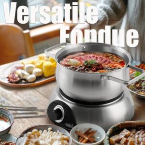 Artestia 14.79-Cup Large Capacity Electric Fondue Pot - 1-QT Ceramic Fondue for Cheese, Chocolat & 2.6-QT S/S Fondue Pot for Broth, Hot Oil, 1500W Temperature Control, 8 Color-Coded Forks, S/S Base