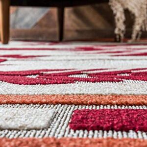 Unique Loom Outdoor Modern Collection Area Rug - Albuquerque (8' x 10' Rectangle, Burgundy/ Beige)