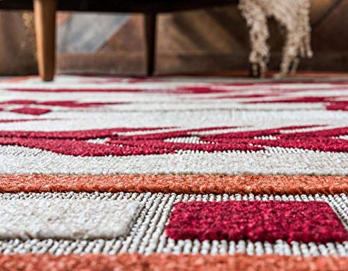 Unique Loom Outdoor Modern Collection Area Rug - Albuquerque (8' x 10' Rectangle, Burgundy/ Beige)