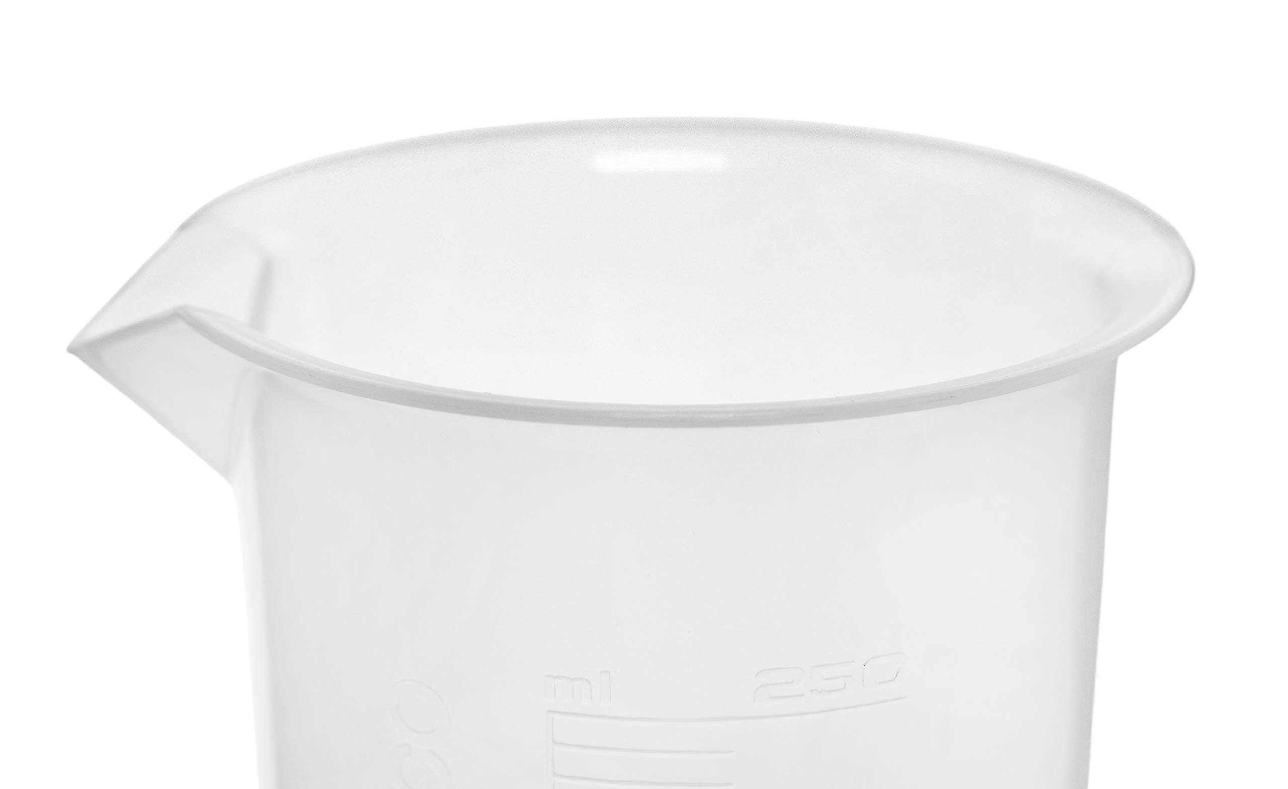 EISCO 12PK Plastic Beakers, 250ml - Polypropylene Plastic - Raised Graduations, Tapered Spout - Euro Design