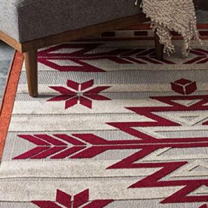 Unique Loom Outdoor Modern Collection Area Rug - Albuquerque (8' x 10' Rectangle, Burgundy/ Beige)