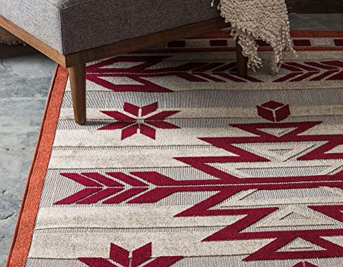 Unique Loom Outdoor Modern Collection Area Rug - Albuquerque (8' x 10' Rectangle, Burgundy/ Beige)