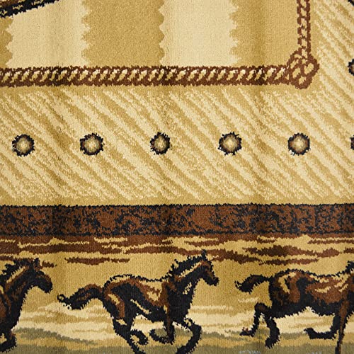 Western Horse Beige 2x8 Area Rug, 2'3x7'7