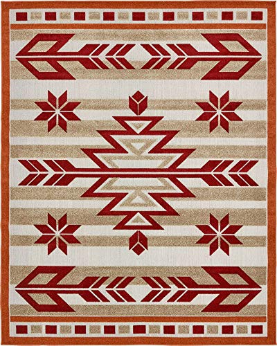 Unique Loom Outdoor Modern Collection Area Rug - Albuquerque (8' x 10' Rectangle, Burgundy/ Beige)